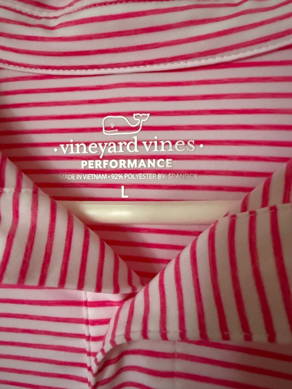 Vineyard Vines Performance Polo Shirt Men’s Large Pink White Striped Golf Preppy - Picture 8 of 9